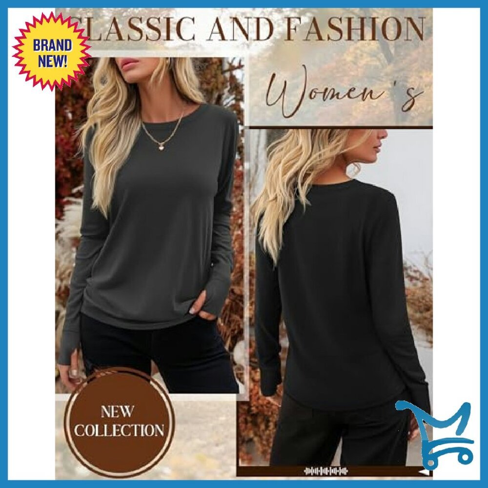 Women's Long Sleeve Cotton Tunic Top with Thumb Holes - 3 Pack - Picture 4 of 8